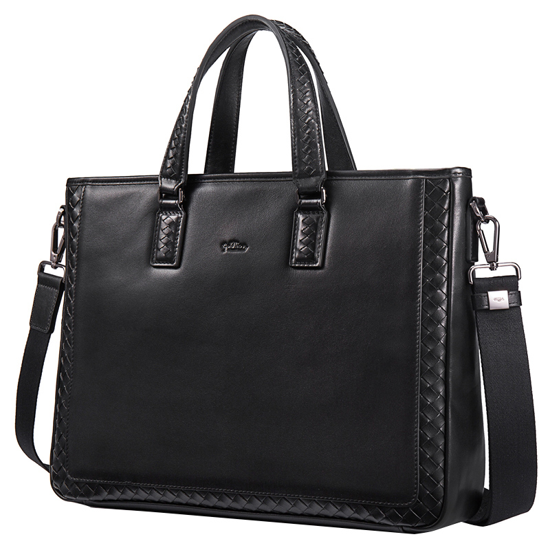 金利来(goldlion)男士包包时尚休闲大包牛皮编织纹手提皮包 b112019