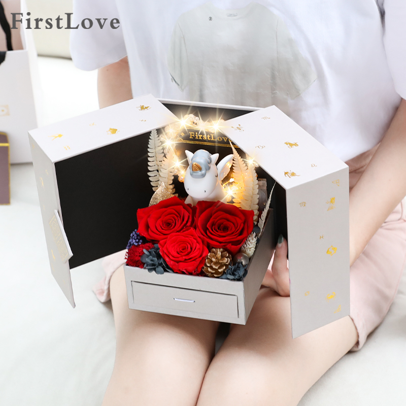 FirstLove永生花独角兽礼盒，情人节礼物生日送女生