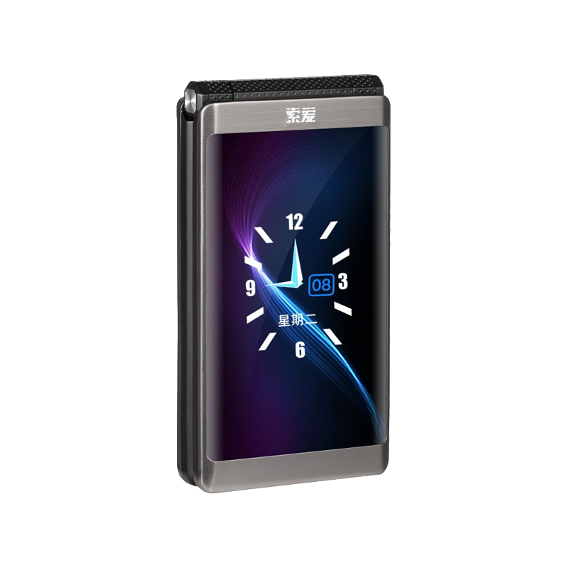 索爱 翻盖双屏铁灰色老人机