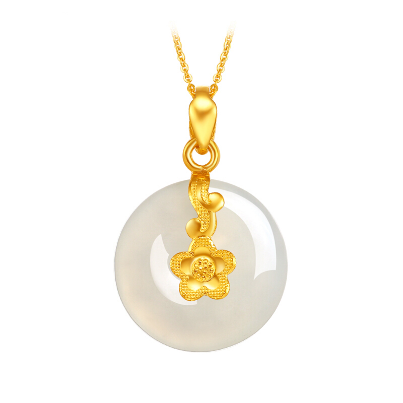 周六福珠宝小花平安扣吊坠