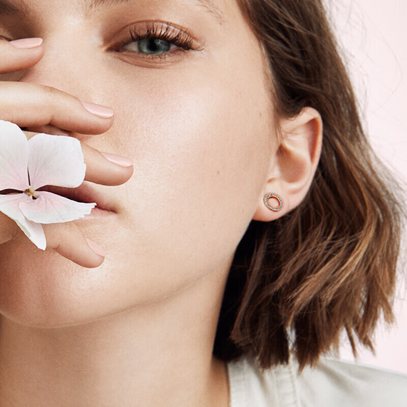 潘多拉 玫瑰金色耳饰