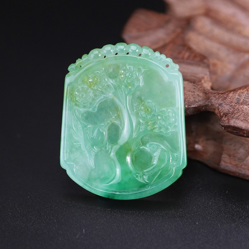 老庙 带彩福牌天然翡翠吊坠