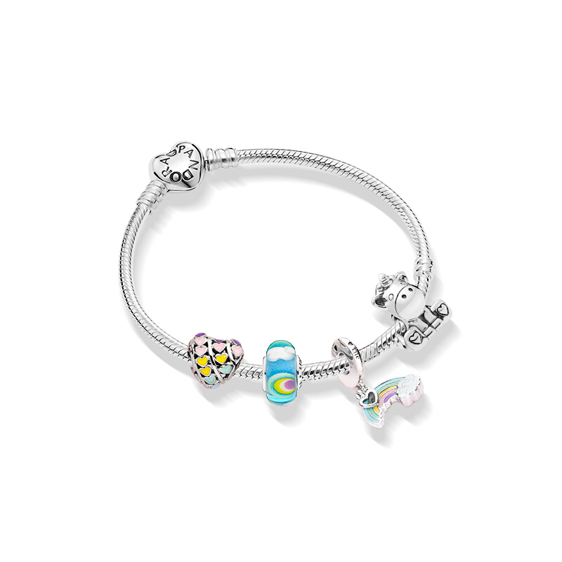 潘多拉 爱心彩虹银质手链