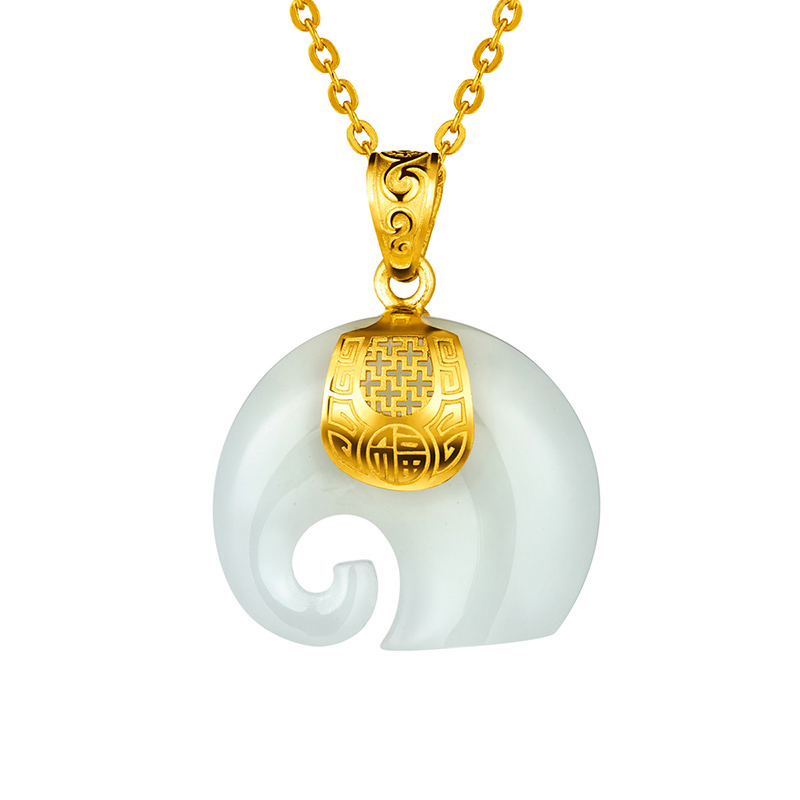 六福珠宝 足金福象玉吊坠