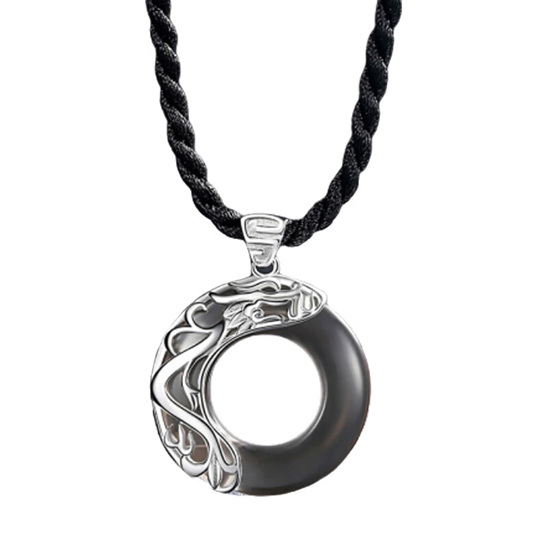 玖长时黑曜石平安扣项链