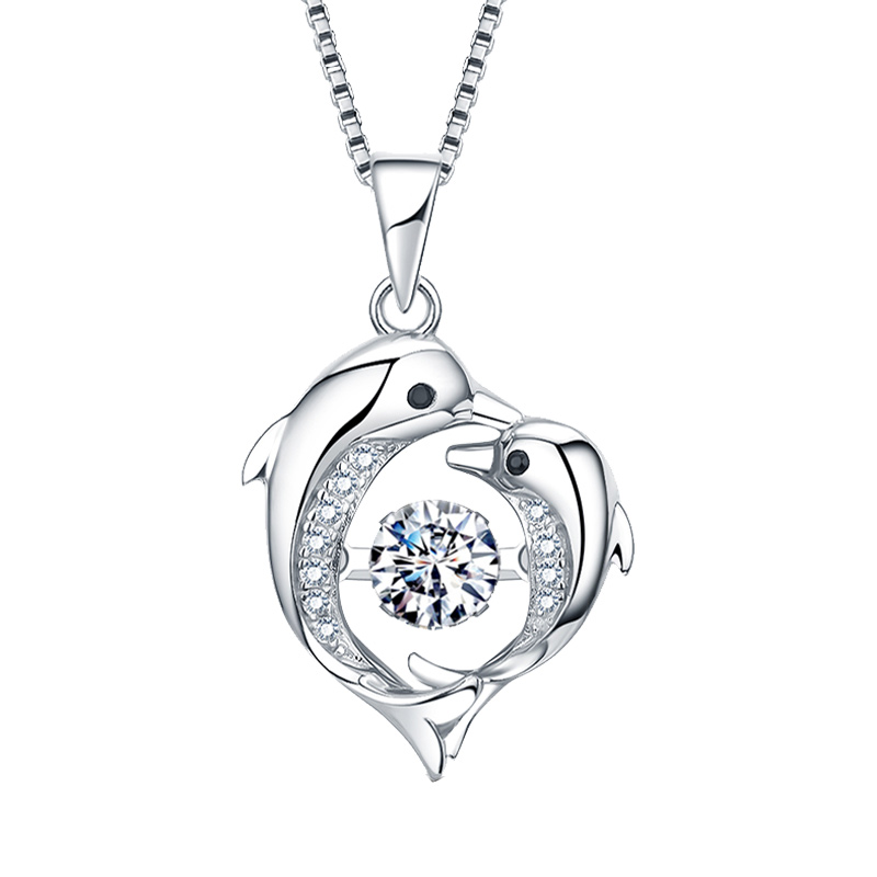 翠登 心形海豚项链