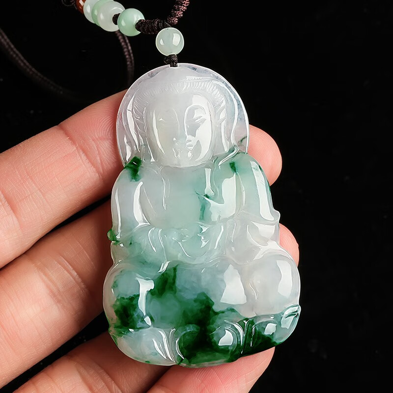 碧玉尊 天然冰糯种翡翠观音吊坠
