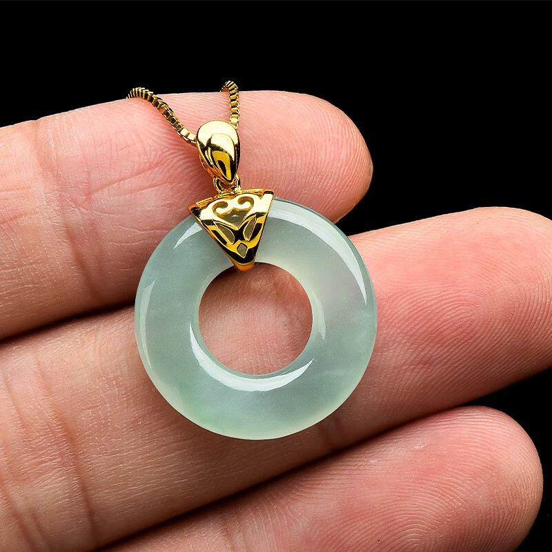 玉萌色 冰种绿底翡翠平安扣吊坠