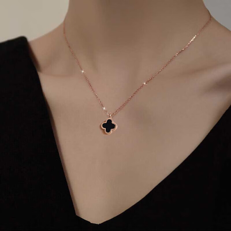 琦君 黑玛瑙四叶草项链