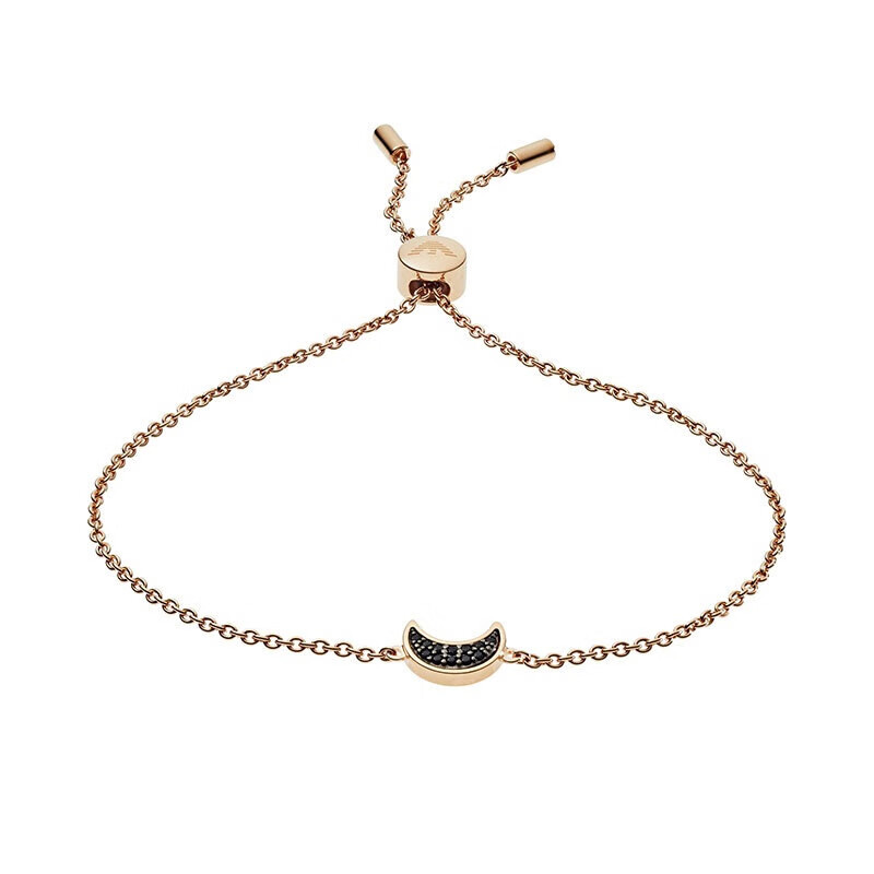 阿玛尼玫瑰金可调节镶钻月牙手链