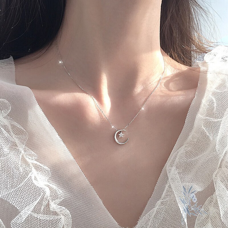 桑玛 简约星月银项链