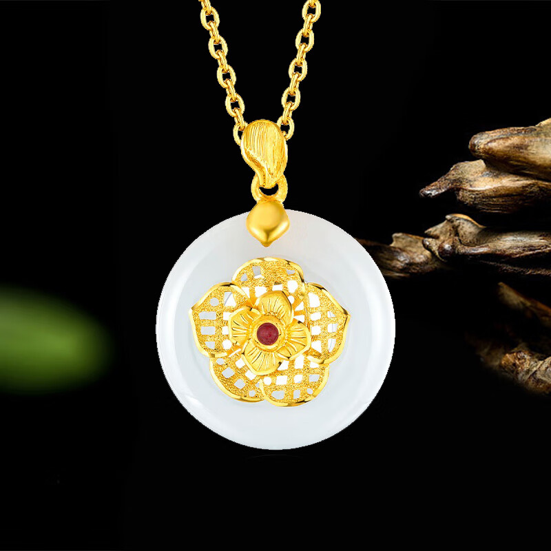 六福珠宝 足金和田玉玉坠