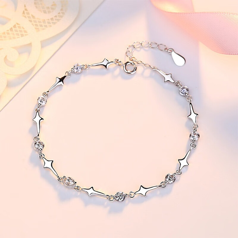 甜甜猫 简约星星银手链