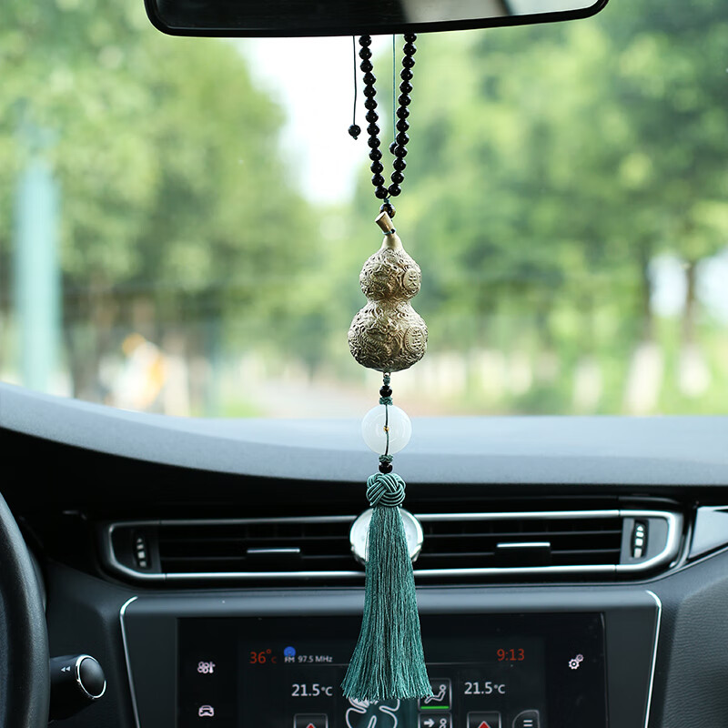 铜臻 铜葫芦平安扣黛绿流苏挂件