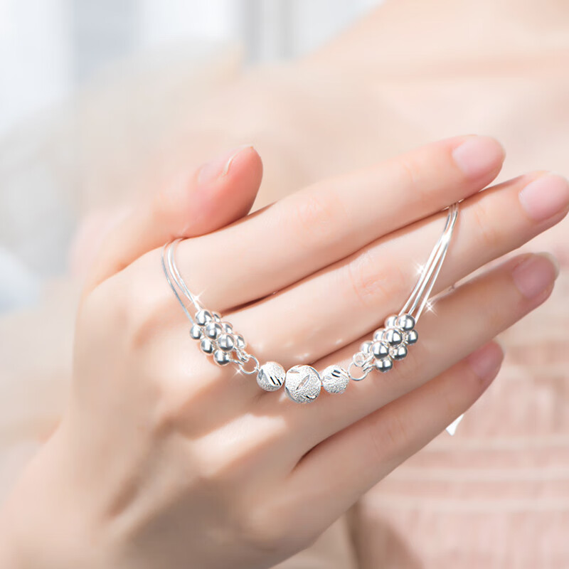 冠带 亲肤银质圆珠手链