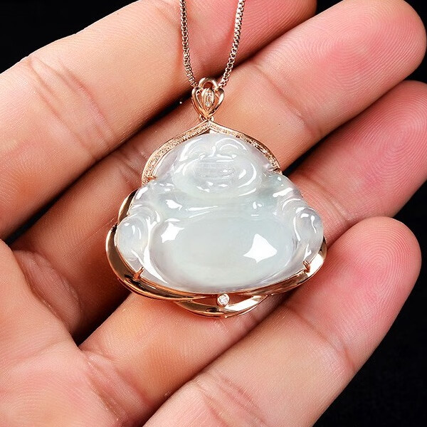 艾选潮品 18K金镶钻冰种吊坠