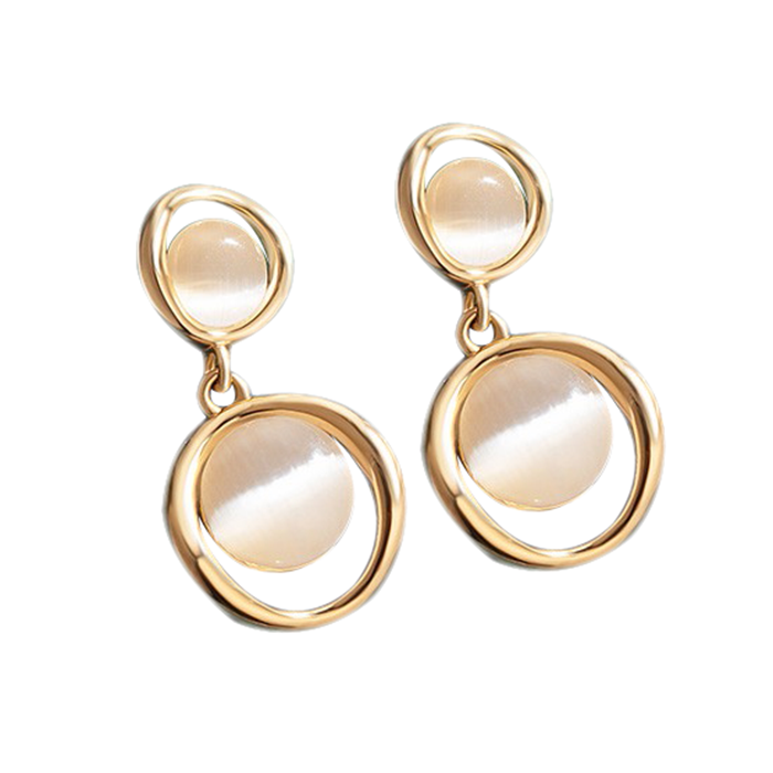 花影圆形猫眼石耳环