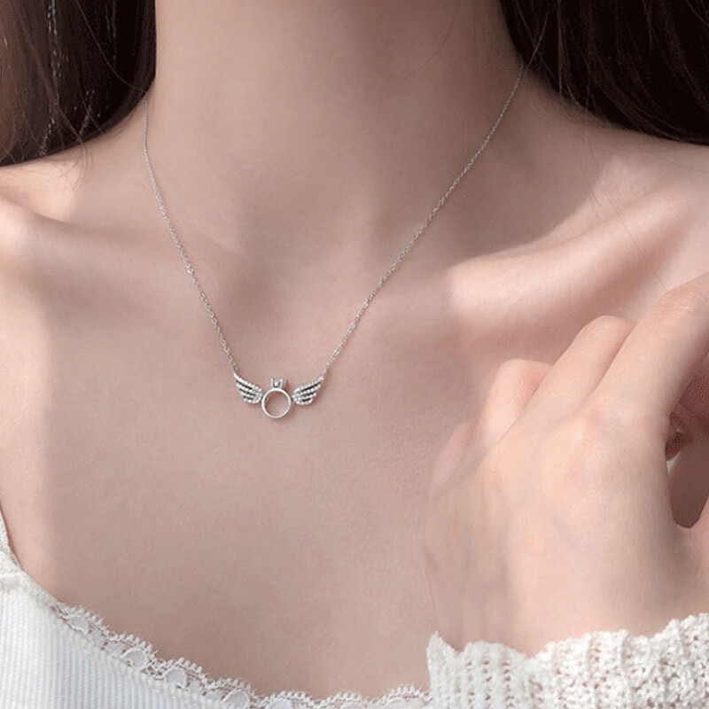 伊黛儿 天使翅膀 闪钻项链