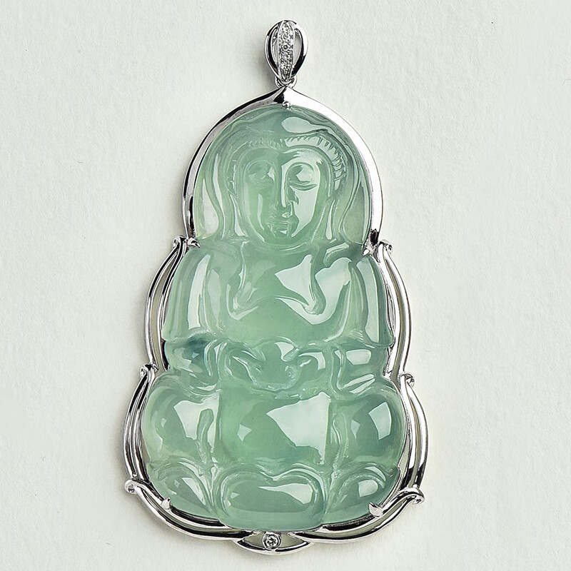 玉萌色 白18K金翡翠吊坠