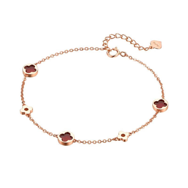 爱的约定 红玛瑙四叶草手链