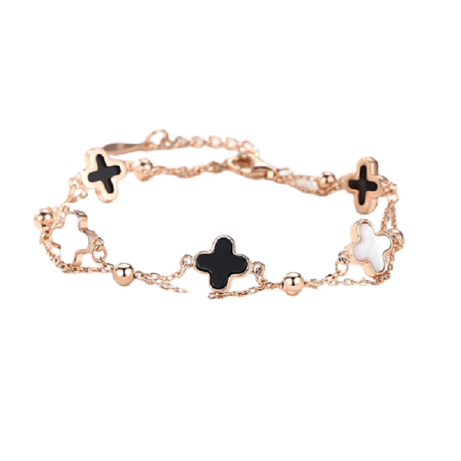 劳拉图送女友四叶草玫瑰金色手链