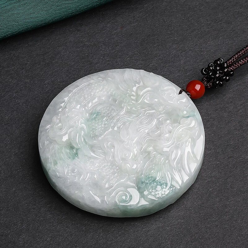 东方雅翠 冰糯种翡翠龙牌吊坠