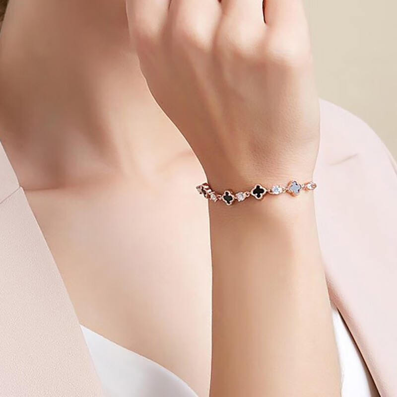 朵洛蒂 四叶草玫瑰金手链