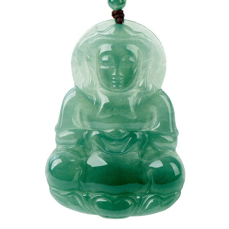 碧玉尊 淡油青观音翡翠吊坠