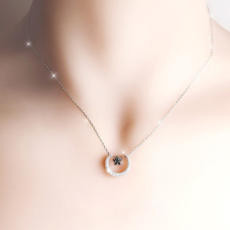 桑玛星月造型银项链