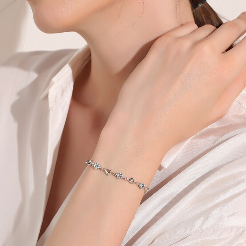 欧伯曼 锆石简约电镀白金手链