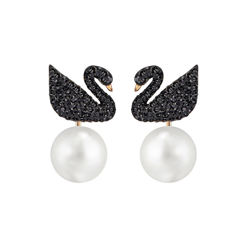施华洛世奇 黑天鹅珍珠白耳饰