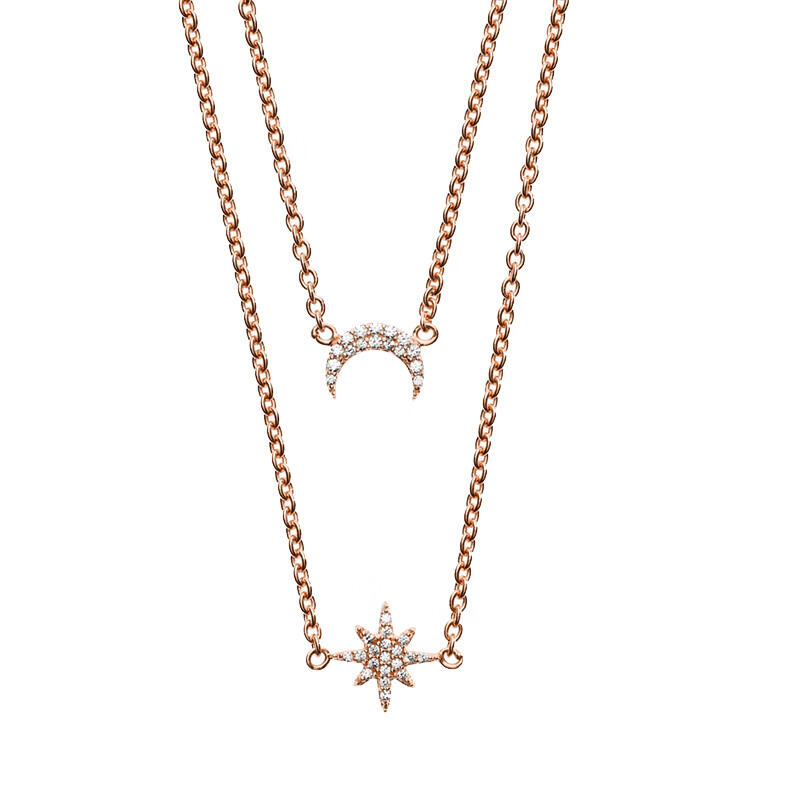 阿玛尼 双层叠戴镶钻星月项链