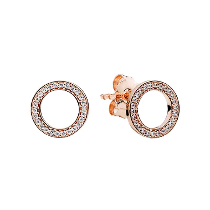 潘多拉 玫瑰金色圆环耳饰