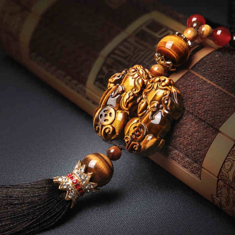 咔萌狮 天然虎眼石汽车挂件