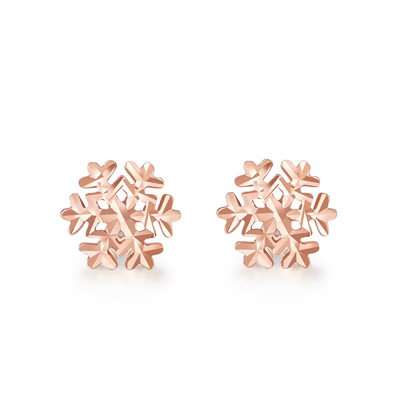 周六福 18K金雪花 耳钉