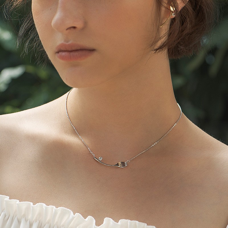 何方珠宝 餐具叉子锁骨项链