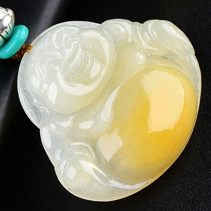 可玉可求 女款飘黄翡笑佛玉坠