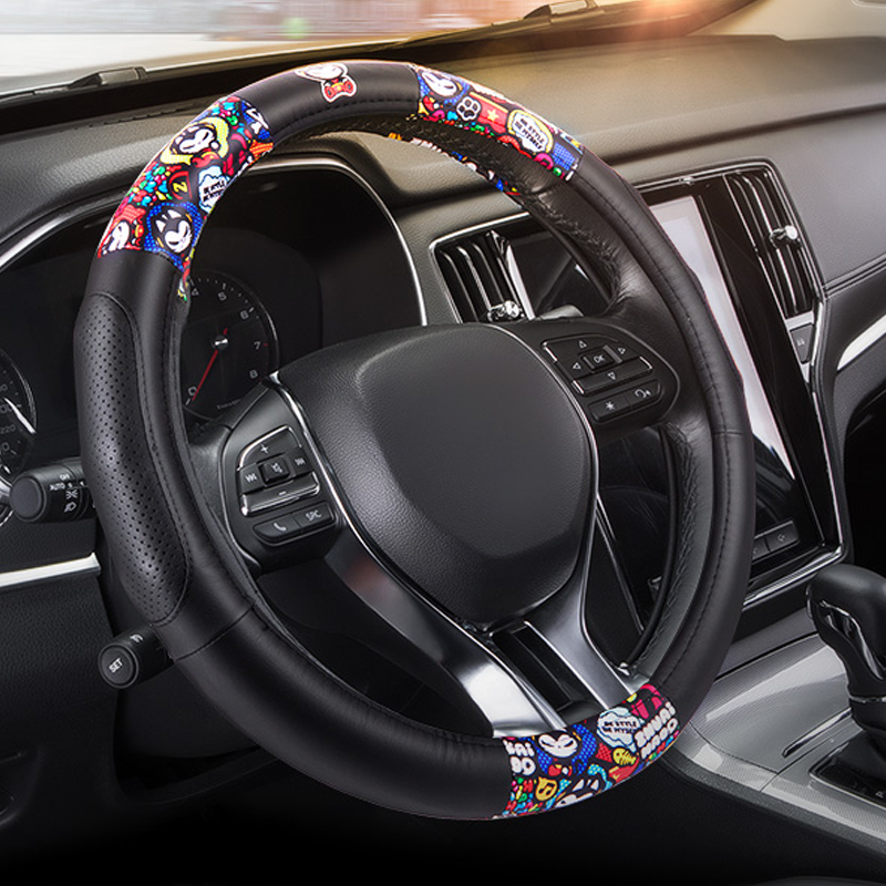 拽猫圆彩真皮方向盘套