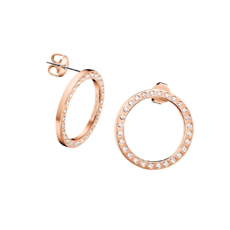 CK玫瑰金璀璨圆环耳钉