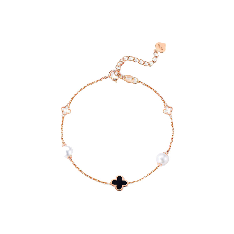 爱的约定 黑玛瑙珍珠四叶草手链