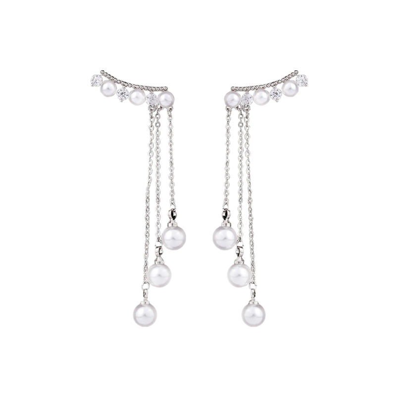 范米粒甜美长款流苏银饰耳环