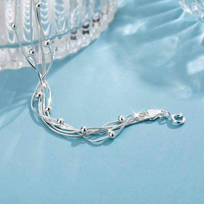 花影足银多层细珠手链