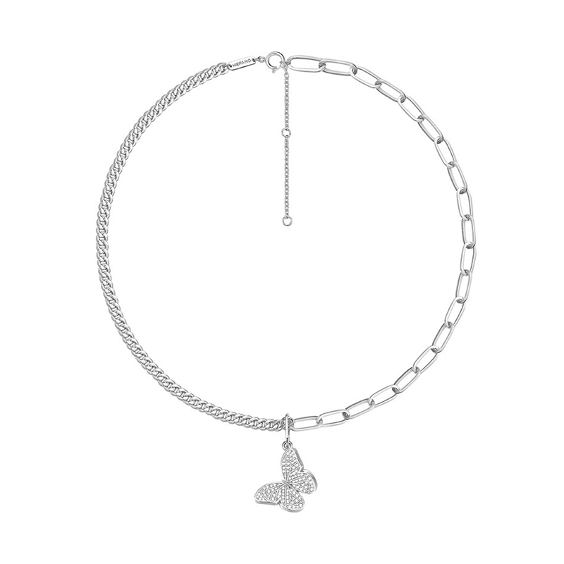 何方珠宝 银色蝴蝶项链