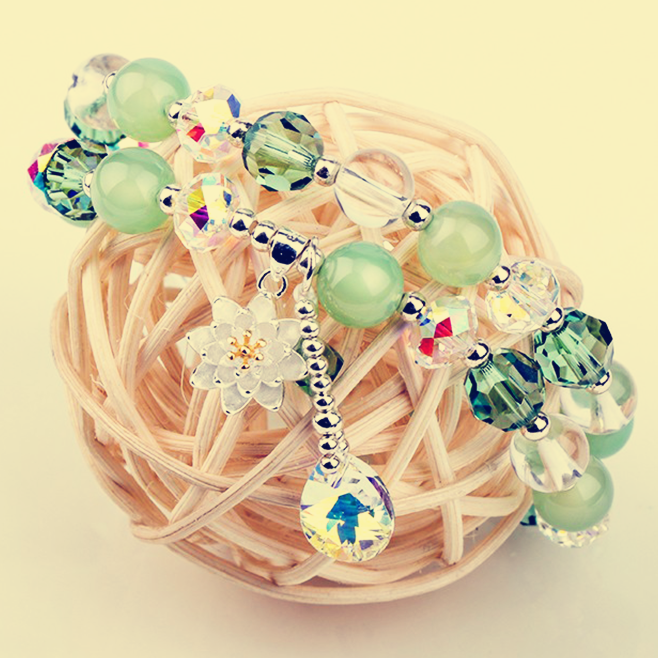 劳拉图 碧水清莲双层水晶手链