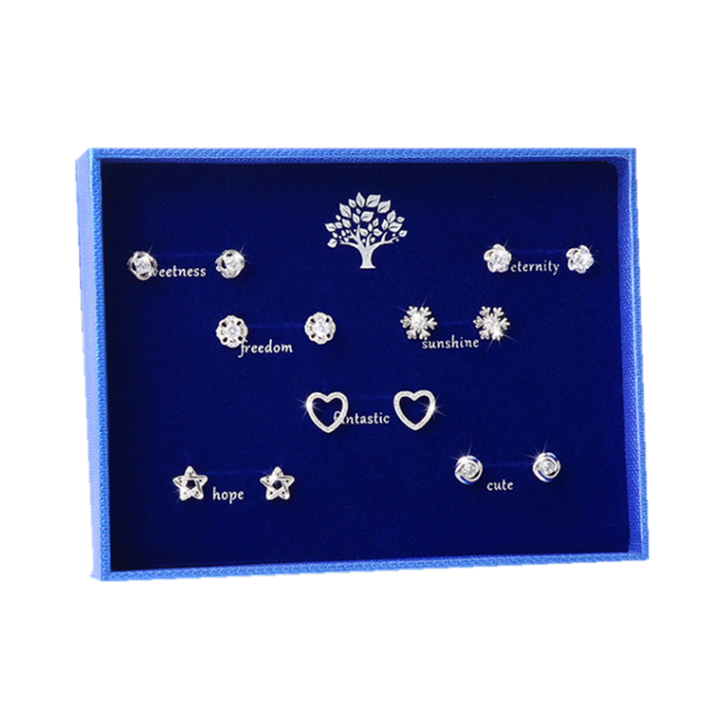 缔晶七对通体纯银精美耳饰