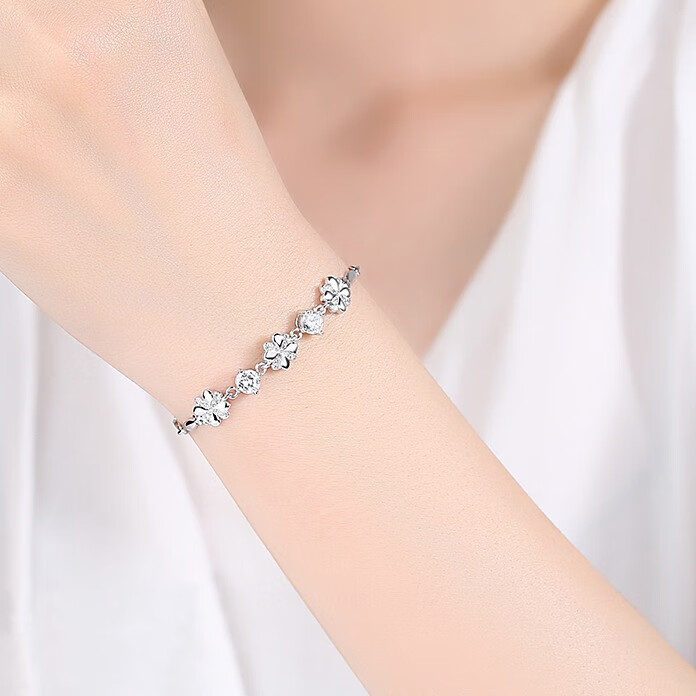 冠带 足银四叶草手链