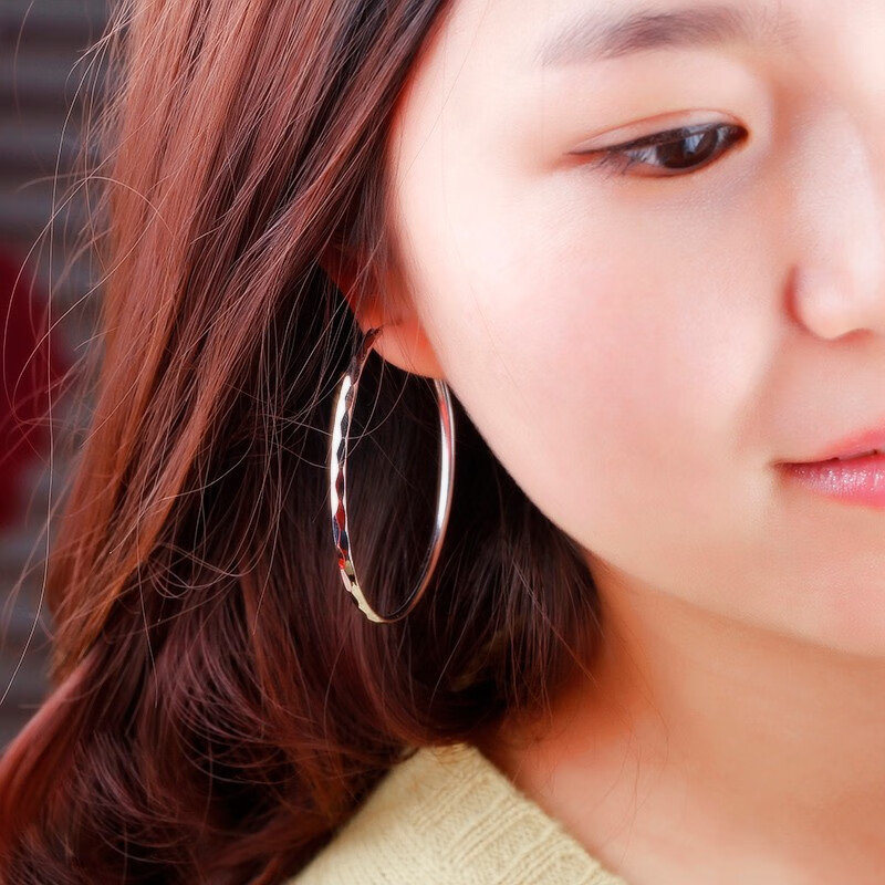 炙真 银楼纯银长款大耳圈耳饰