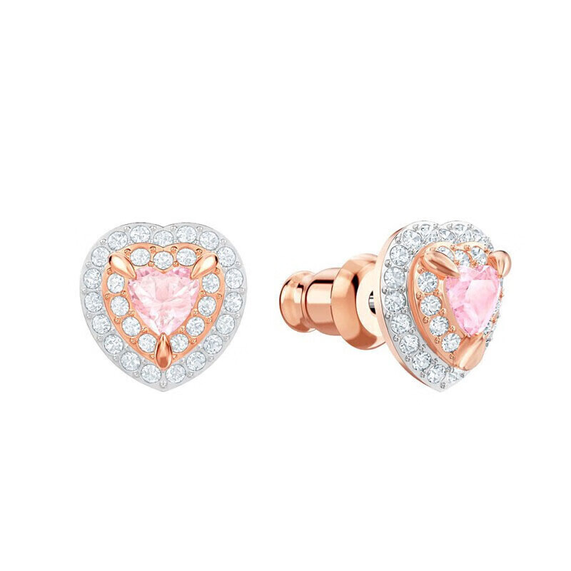 施华洛世奇 浪漫粉红心形耳饰