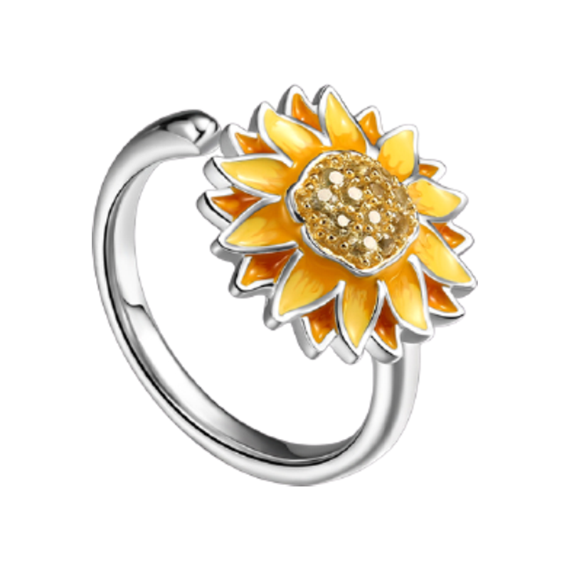 曼古银 向日葵开口银戒指