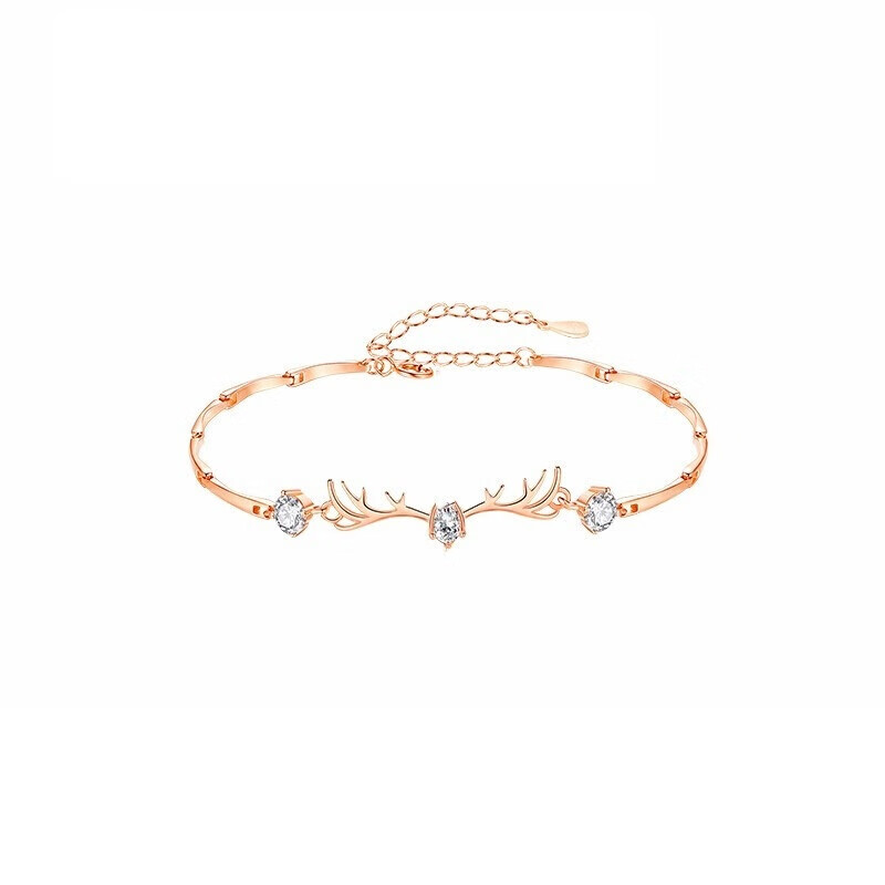 劳拉图 玫瑰金白锆一鹿有你手链